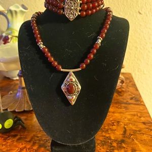 Garnet and Sterling Silver Necklace and Bracelet